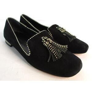BERNARDO Black Velvet Leather Women 8.5 Flats Shoes w/ Tassel Detail
